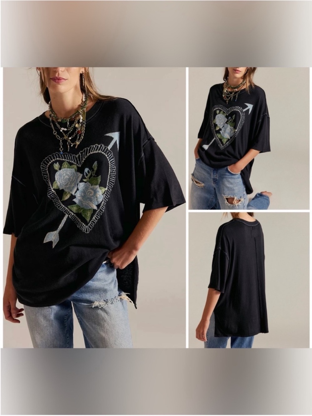 We The Free Black Floral Heart Arrow Graphic Tee - Women's